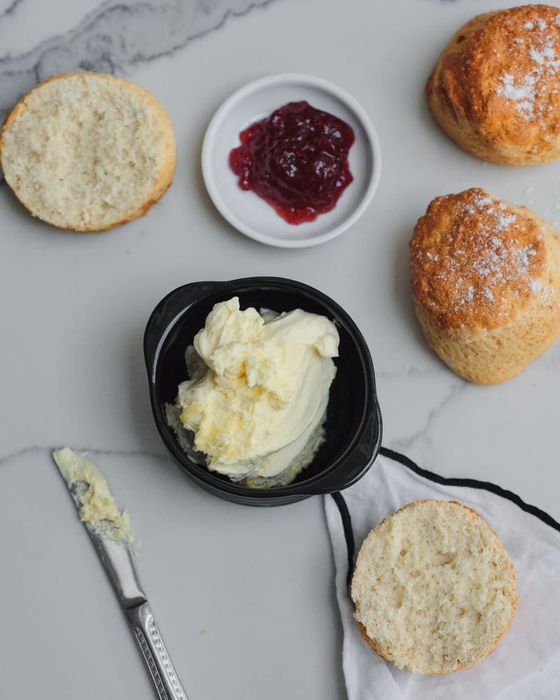 Clotted cream, jam and scones