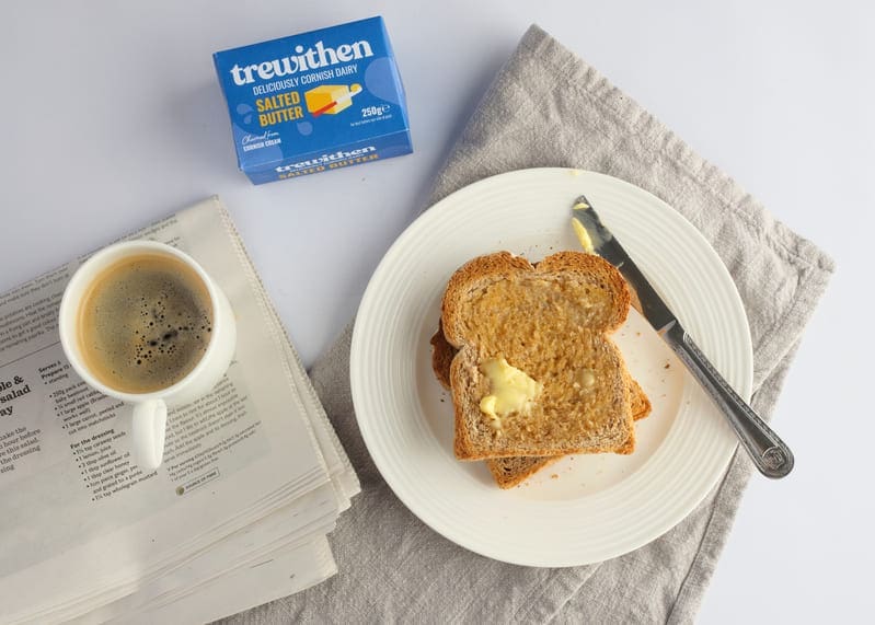 Butter on toast with a cup of tea