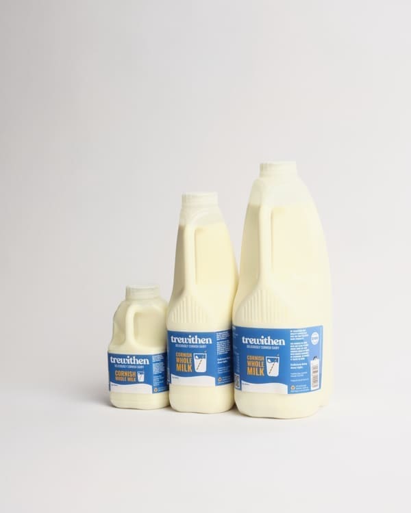 Three carton sizes of whole milk