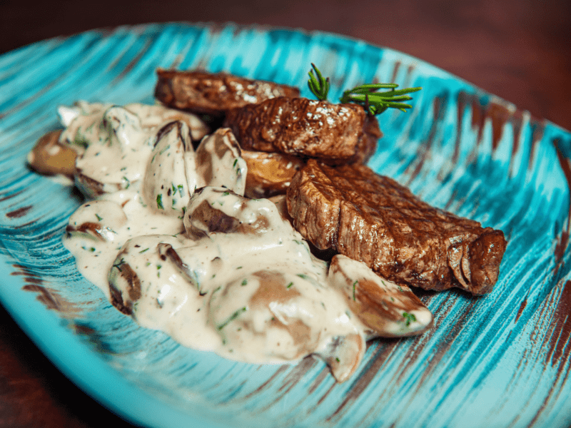 Clotted Cream Steak Sauce with a steak