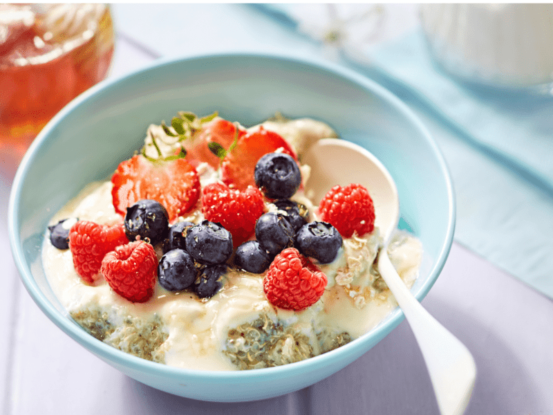 Cream Topped Porridge with berries on top