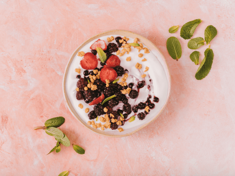 Pink Yoghurt Dish With Berries 